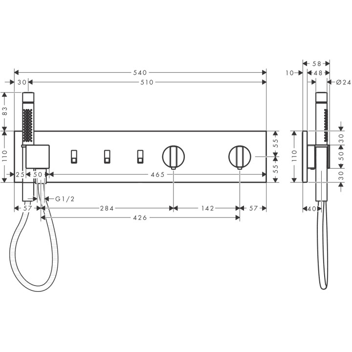 Moduł termostatyczny 540/110, podtynkowy do 3 odbiorników, AXOR ShowerComposition - Czarny Matowy