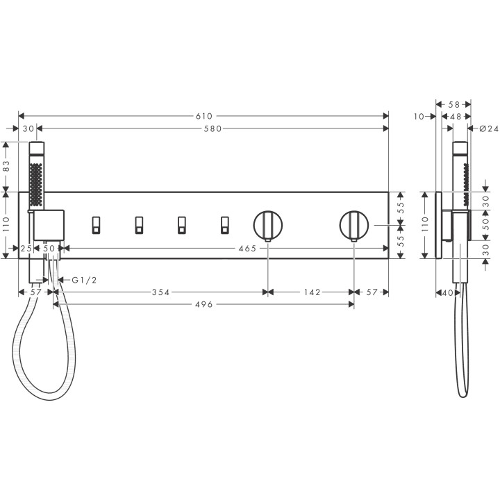 Moduł termostatyczny 610/110, podtynkowy do 4 odbiorników, AXOR ShowerComposition - Czarny Matowy