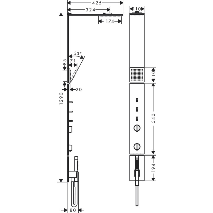 Panel prysznicowy z termostatem, głowicą prysznicową 110/220 1jet i prysznicem na ramiona, AXOR ShowerComposition - Chrom 