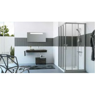 Wejście narożnikowe, drzwi suwane 3-częściowe (1/2) 80x200 cm profile srebrne połysk, szkło przezroczyste Anti-Plaque, Huppe Cla