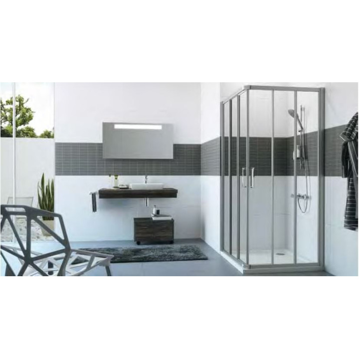 Wejście narożnikowe, drzwi suwane 3-częściowe (1/2) 80x200 cm profile srebrne połysk, szkło przezroczyste Anti-Plaque, Huppe Cla