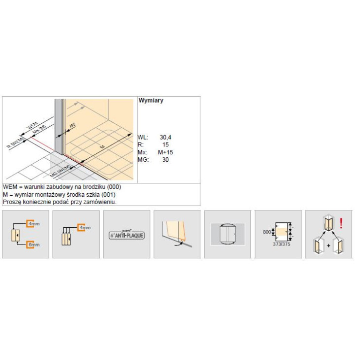 Wejście narożnikowe, drzwi suwane 3-częściowe (1/2) 80x200 cm profile srebrne połysk, szkło przezroczyste Anti-Plaque, Huppe Cla