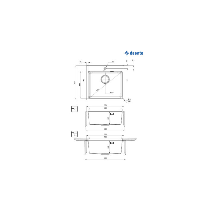 Zlewozmywak stalowy 1-komorowy, Deante Olfato - Stal szczotkowana 