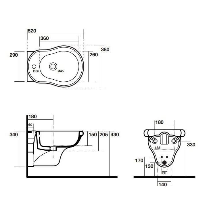 Bidet wiszący Kerasan Retro odpływ poziomy