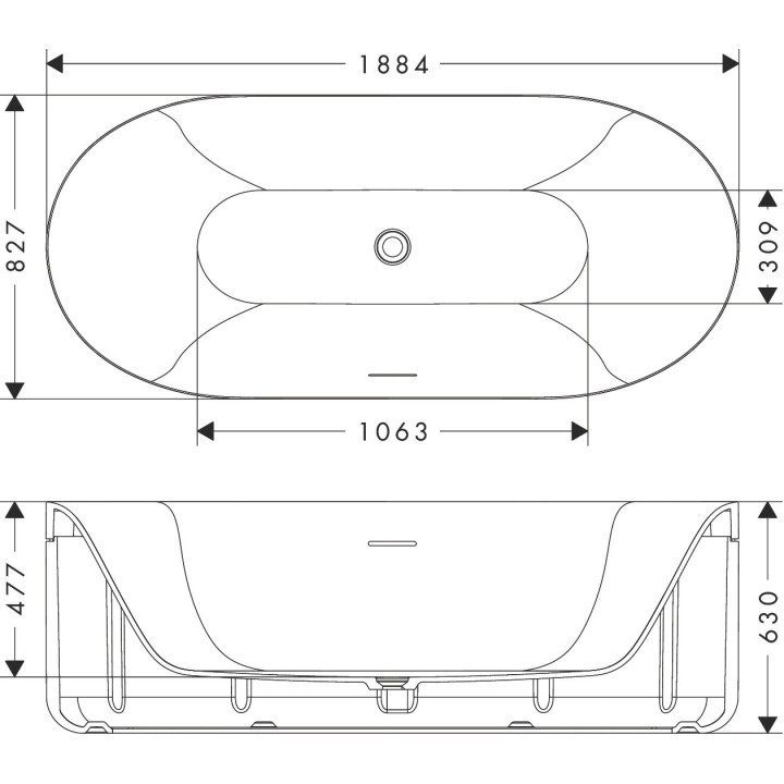 Wanna 1900/850, AXOR Suite Basins & Bathtub - Czarny Matowy