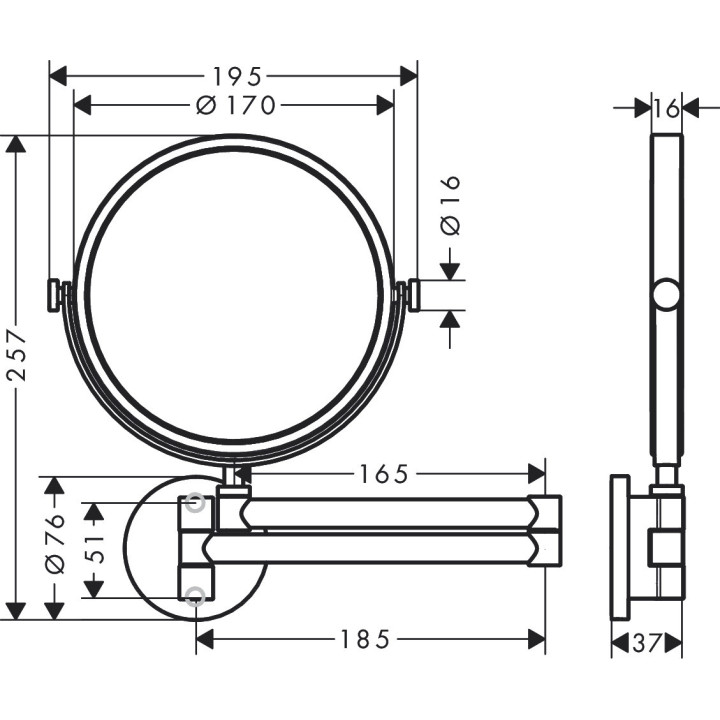 Lustro kosmetyczne, AXOR Universal Circular - Biały Matowy