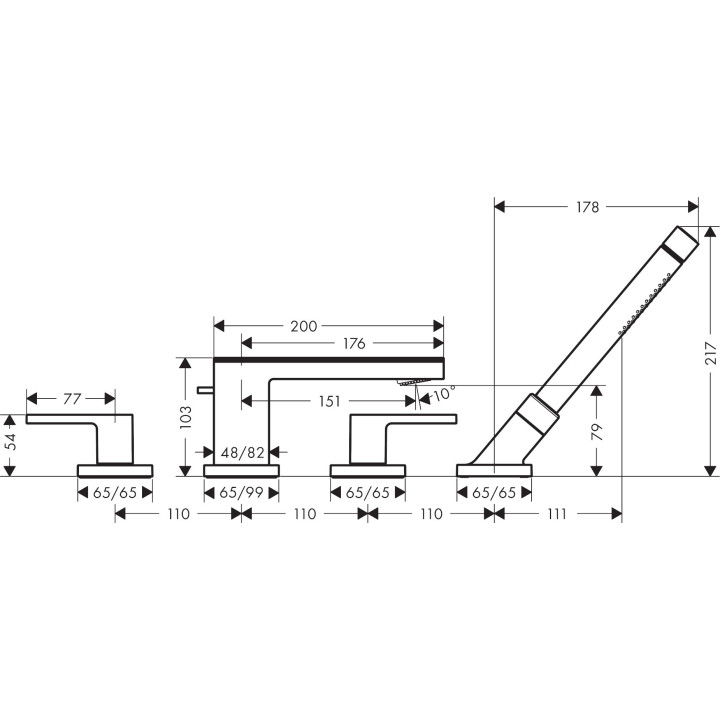 4-otworowa bateria na brzeg wanny bez płytki, AXOR MyEdition - Czarny Matowy