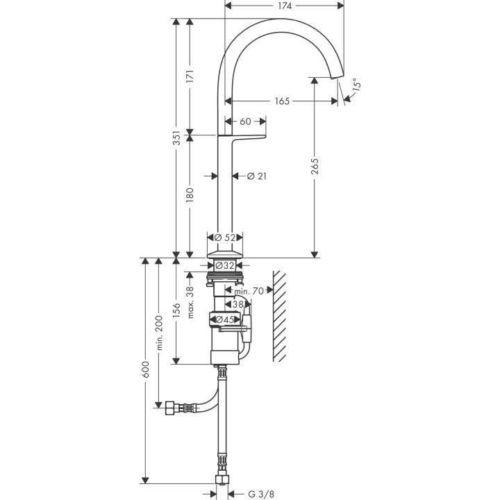 Bateria umywalkowa Select 260 do mis umywalkowych z kompletem odpływowym Push-Open, AXOR One - Biały Matowy