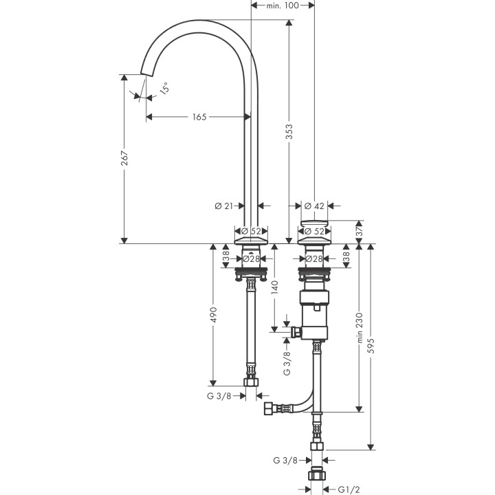 2-otworowa bateria umywalkowa Select 260 z kompletem odpływowym Push-Open, AXOR One -  Biały Matowy