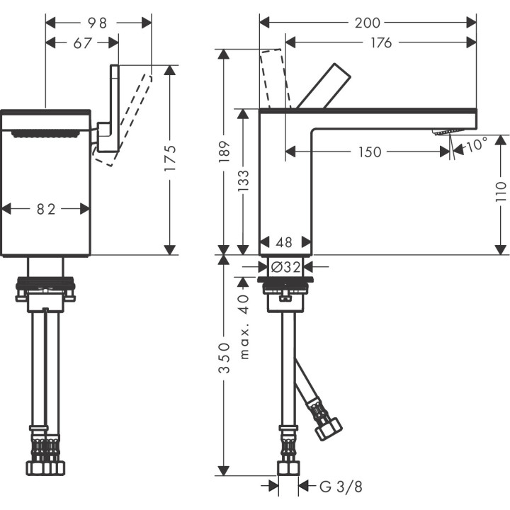 Jednouchwytowa bateria umywalkowa 110 z kompletem odpływowym Push-Open, AXOR MyEdition - Kolor wykończenia Chrom/Czarne Szkło 