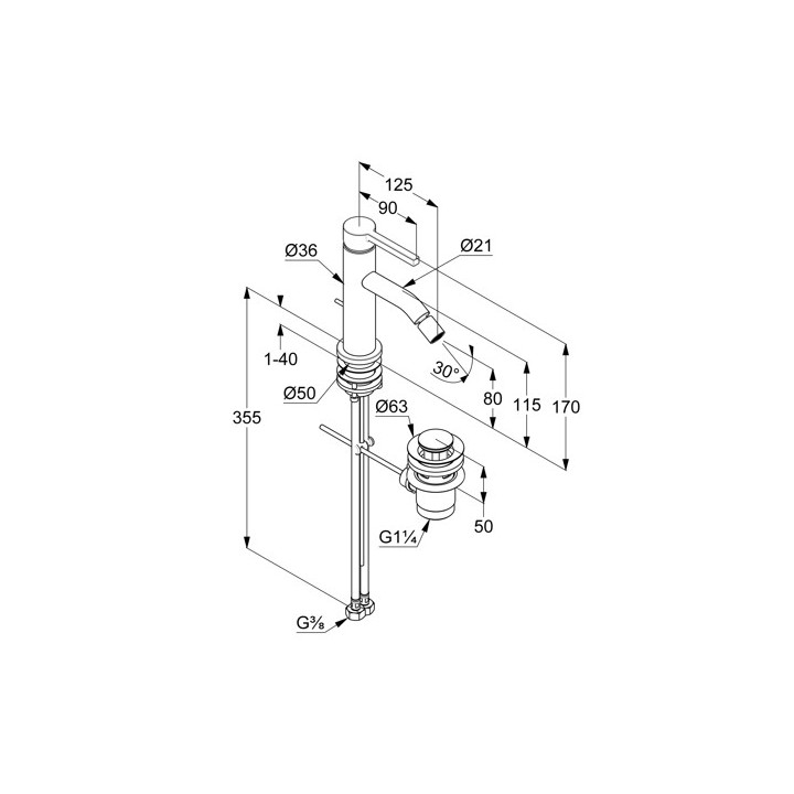 Jednouchwytowa bateria bidetowa, KLUDI NOVA FONTE Pura - Czarny mat 