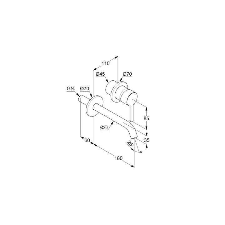 Ścienna bateria umywalkowa, wysięg wylewki 180 mm, KLUDI NOVA FONTE Pura - Chrom