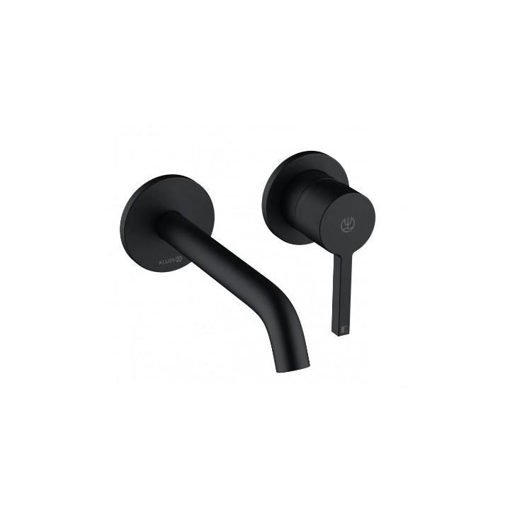 Ścienna bateria umywalkowa, wysięg wylewki 180 mm, KLUDI NOVA FONTE Pura - Czarny mat