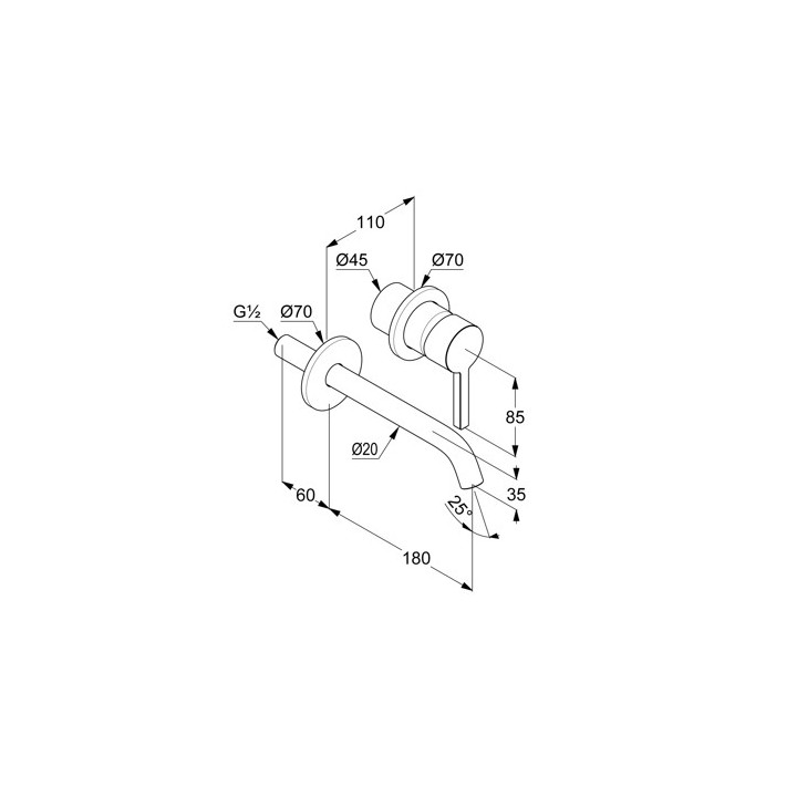 Ścienna bateria umywalkowa, wysięg wylewki 180 mm, KLUDI NOVA FONTE Pura - Czarny mat