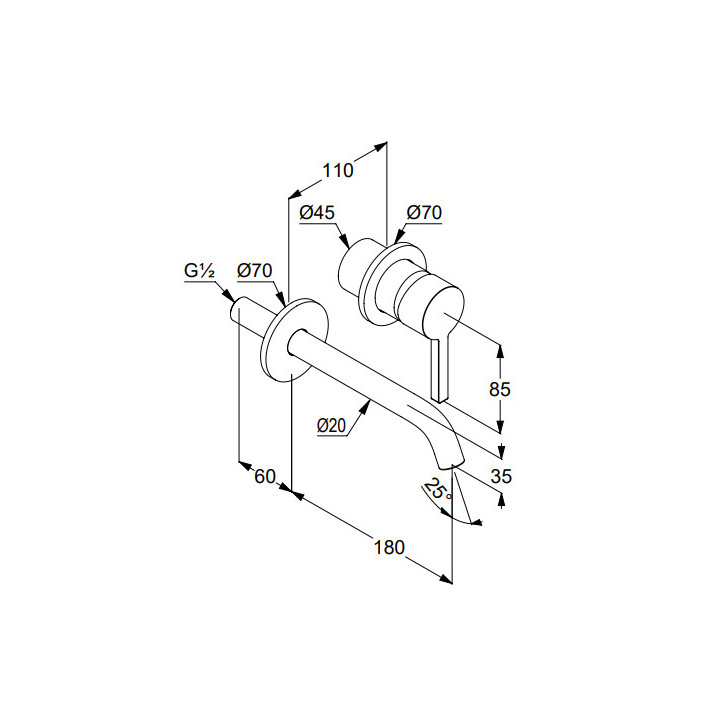 Ścienna bateria umywalkowa, wysięg wylewki 180 mm, KLUDI NOVA FONTE Pura - Biały mat