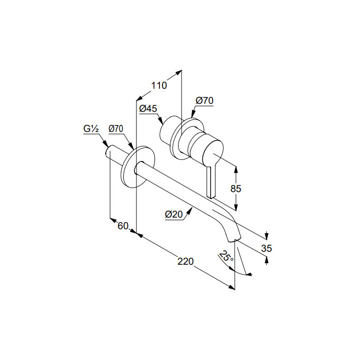 Ścienna bateria umywalkowa, wysięg wylewki 220 mm, KLUDI NOVA FONTE Pura - Biały mat