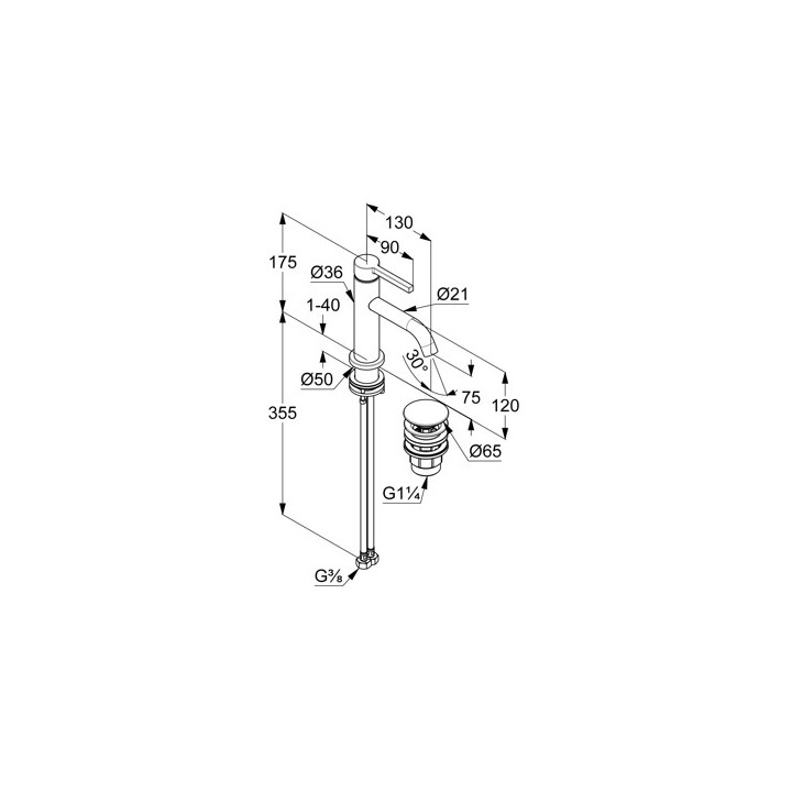 Jednouchwytowa bateria umywalkowa 75, KLUDI NOVA FONTE Pura - Czarny mat
