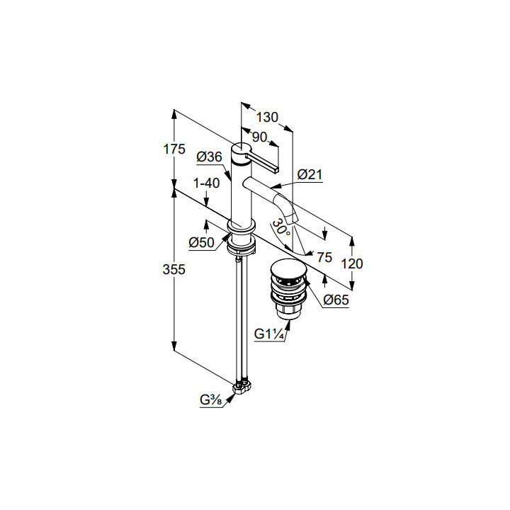Jednouchwytowa bateria umywalkowa 75, KLUDI NOVA FONTE Pura - Biały mat