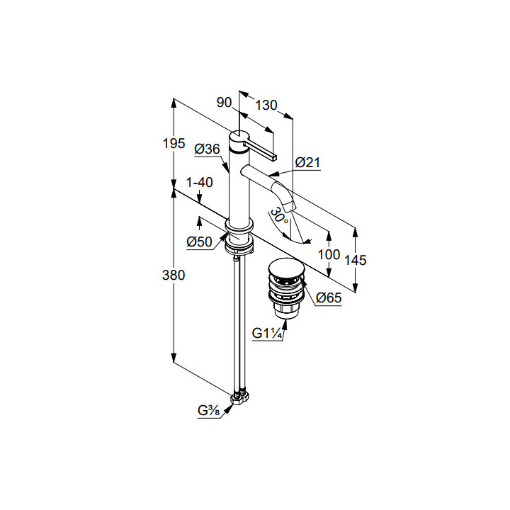 Jednouchwytowa bateria umywalkowa 100, KLUDI NOVA FONTE Pura - Biały mat 
