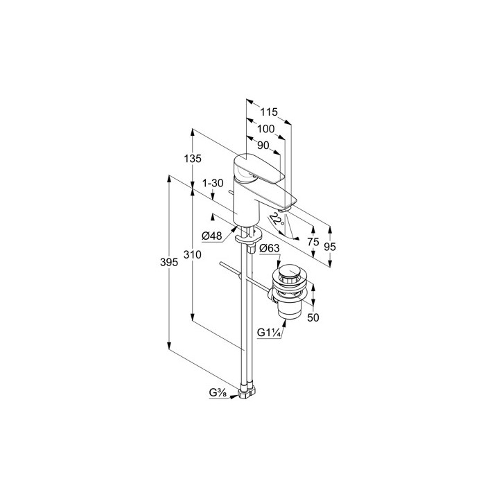 Jednouchwytowa bateria umywalkowa 75, z zestawem odpływowym, KLUDI PURE&SOLID - Chrom
