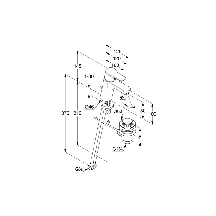 Jednouchwytowa bateria umywalkowa 70, z zestawem odpływowym, KLUDI PURE&EASY - Chrom