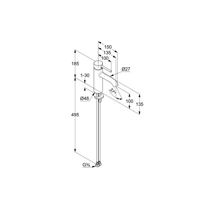 Jednouchwytowa bateria umywalkowa 100, bez zestawu odpł, KLUDI BOZZ - Chrom