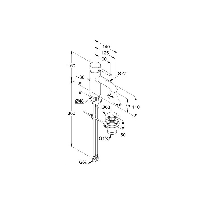 Jednouchwytowa bateria umywalkowa 75, KLUDI BOZZ - Czarny mat 