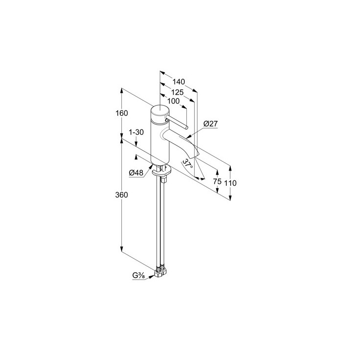 Jednouchwytowa bateria umywalkowa, bez zestawu odpł., 75,  KLUDI BOZZ - Chrom