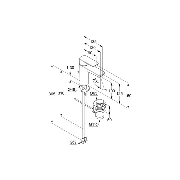 Jednouchwytowa bateria umywalkowa 100, z zestawem odpływowym, KLUDI PURE&STYLE J XL - Chrom