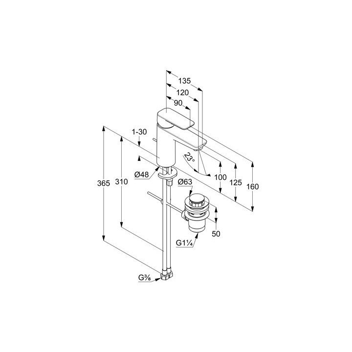 Jednouchwytowa bateria umywalkowa 100, z zestawem odpływowym, KLUDI PURE&STYLE J XL - Czarny mat 