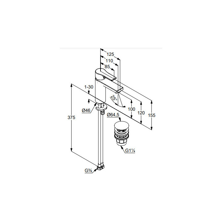 Jednouchwytowa bateria umywalkowa 100, zestaw odpł. KLUDI ZENTA SL - Czarny mat 