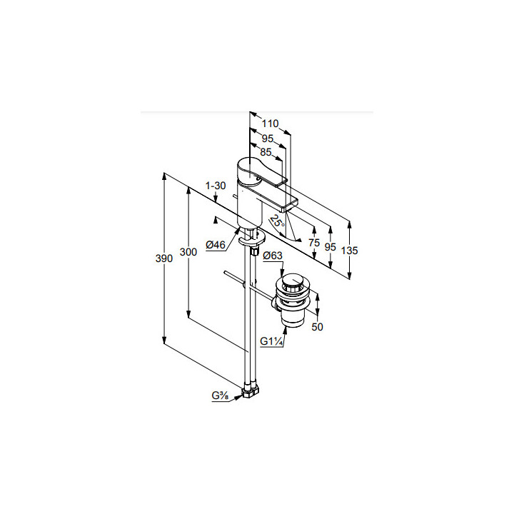 Jednouchwytowa bateria umywalkowa, 75, zestaw odpł. KLUDI ZENTA SL - Chrom