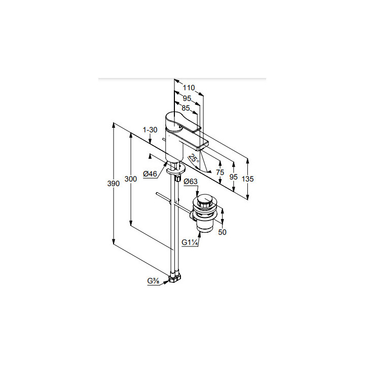 Jednouchwytowa bateria umywalkowa 75, KLUDI ZENTA SL - Chrom