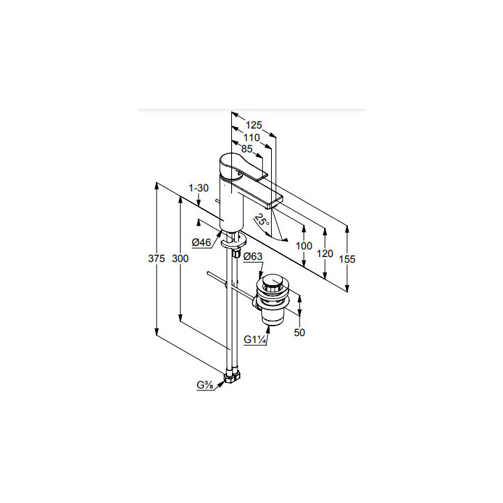 Jednouchwytowa bateria umywalkowa, 100, zestaw odpł. KLUDI ZENTA SL - Chrom
