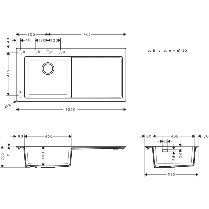 Zlewozmywak Hansgrohe S71 S719-U500, 498x398mm, stal szlachetna