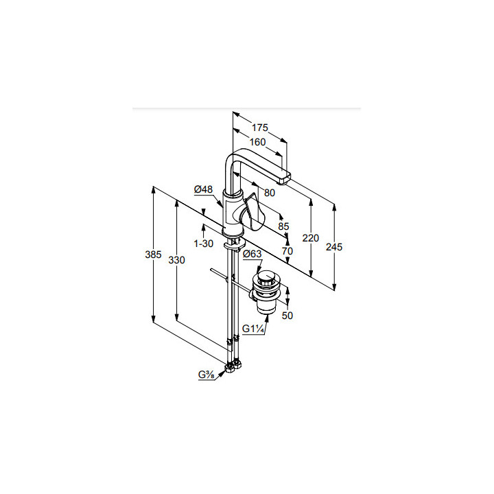 Bateria umywalkowa ze sterowaniem bocznym, zestaw odpł. KLUDI ZENTA SL - Chrom