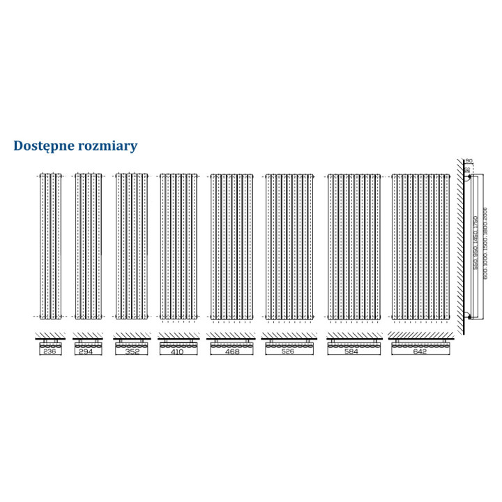 Grzejnik, Komex Rene pojedynczy, 180x23,6cm - Biały