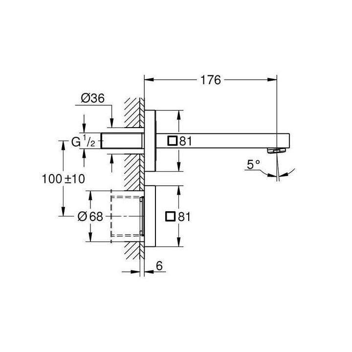 Elektroniczna bateria umywalkowa Grohe Eurocube E, stojąca, wysokość 225mm, na podczerwień, z mieszaczem, bateria 6V, chrom