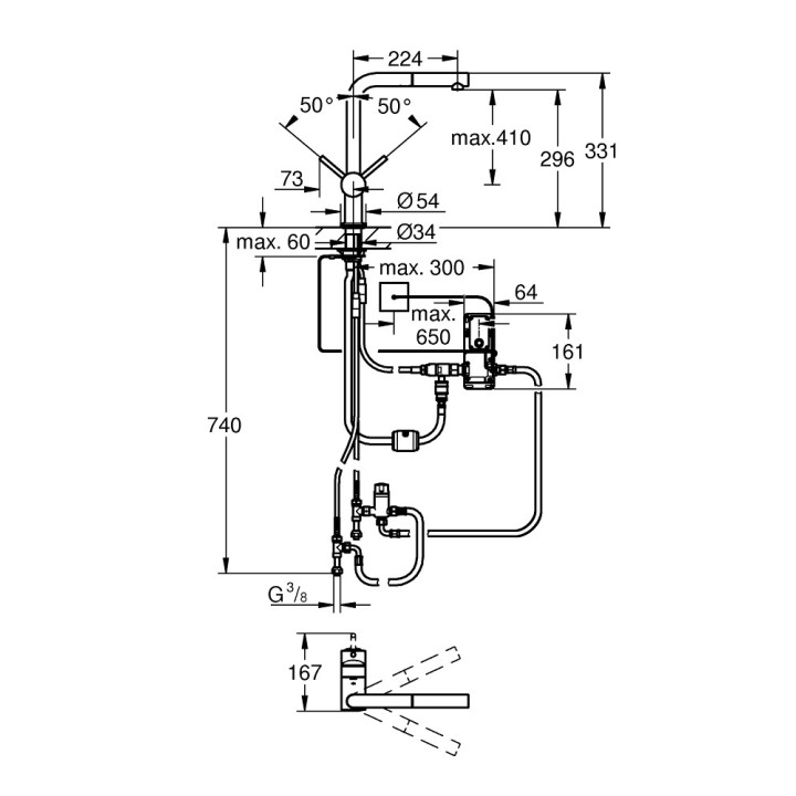 Elektroniczna bateria jednouchwytowa zlewozmywakowa, Grohe Minta Touch - Chrom