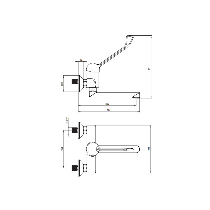 Bateria umywalkowa ścienna z dźwignią Clinic, Deante Corio - Chrom 