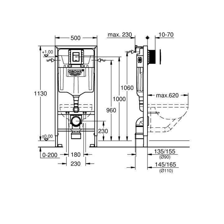 Stelaż podtynkowy do WC 5 w 1, Grohe Rapid SL - Chrom