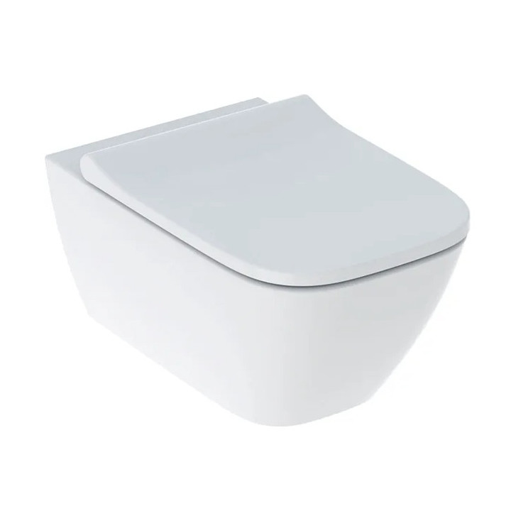 Zestaw wiszącej miski WC, lejowa, ukryte mocowania, Rimfree, z deską sedesową, z pokrywą przykrywającą siedzisko, Geberit Smyle 