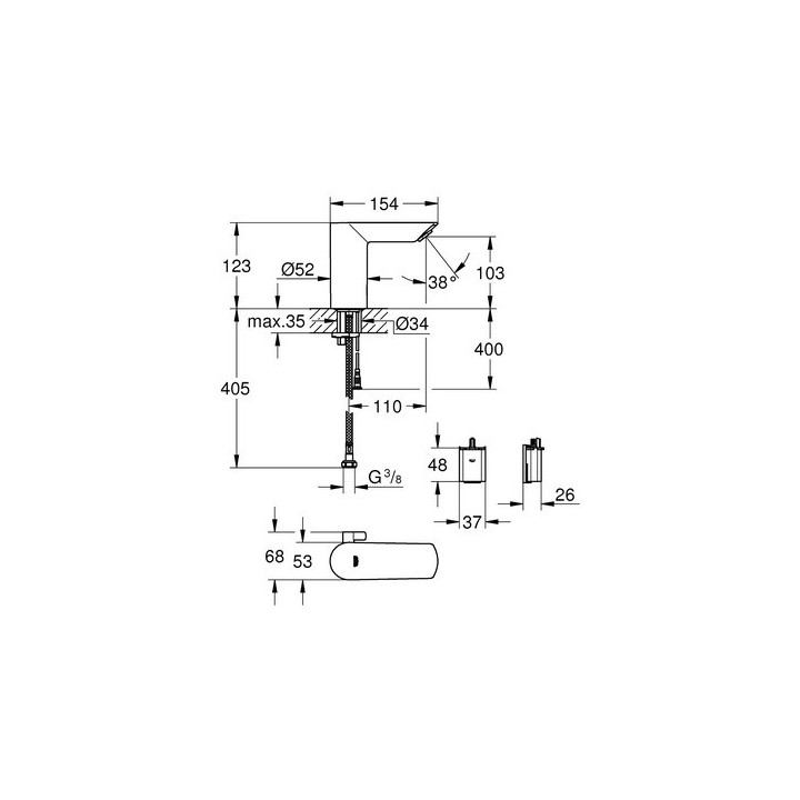 Elektroniczna bateria na podczerwień z mieszaczem i ogranicznikiem temperatury, Grohe BAU COSMOPOLITAN E - chrom