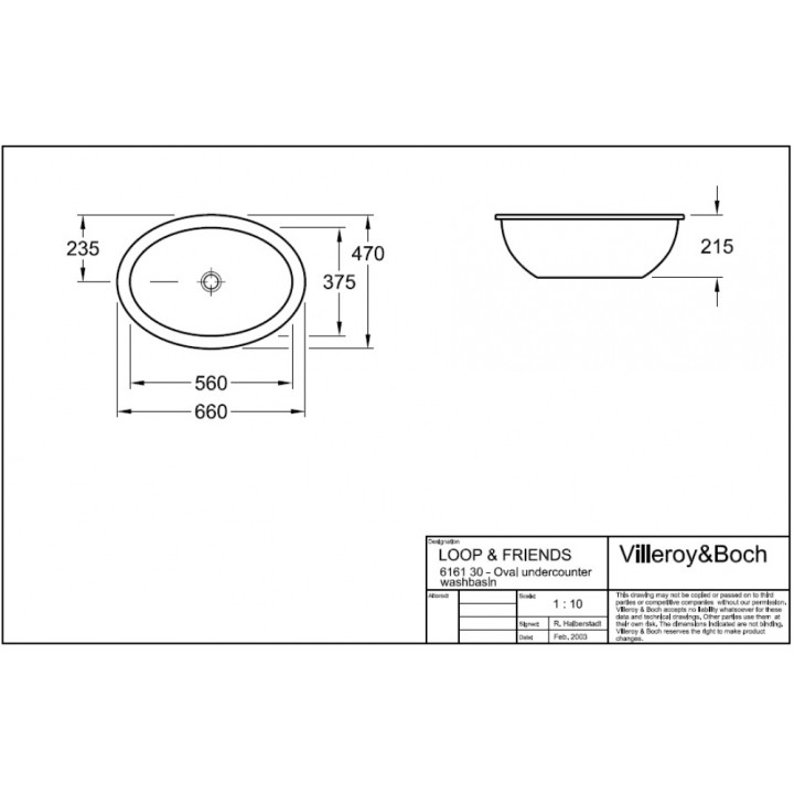 Umywalka Villeroy & Boch Loop&Friends podblatowa 560x375 mm- sanitbuy.pl