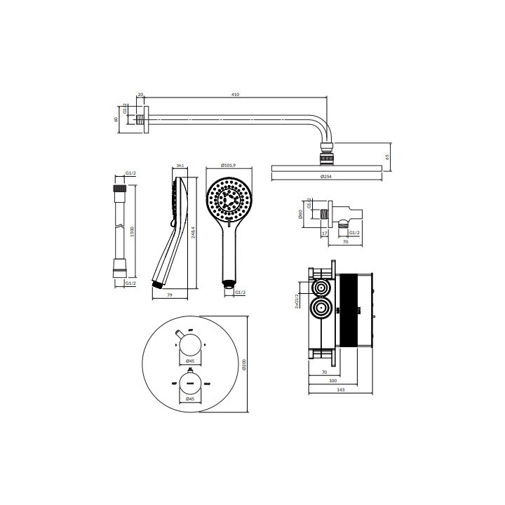 Termostatyczny system prysznicowy podtynkowy, Omnires Y - Złoty szczotkowany