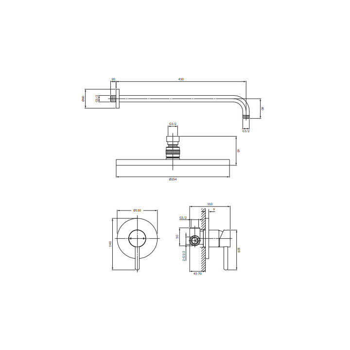 System prysznicowy podtynkowy, Omnires Y - Złoty