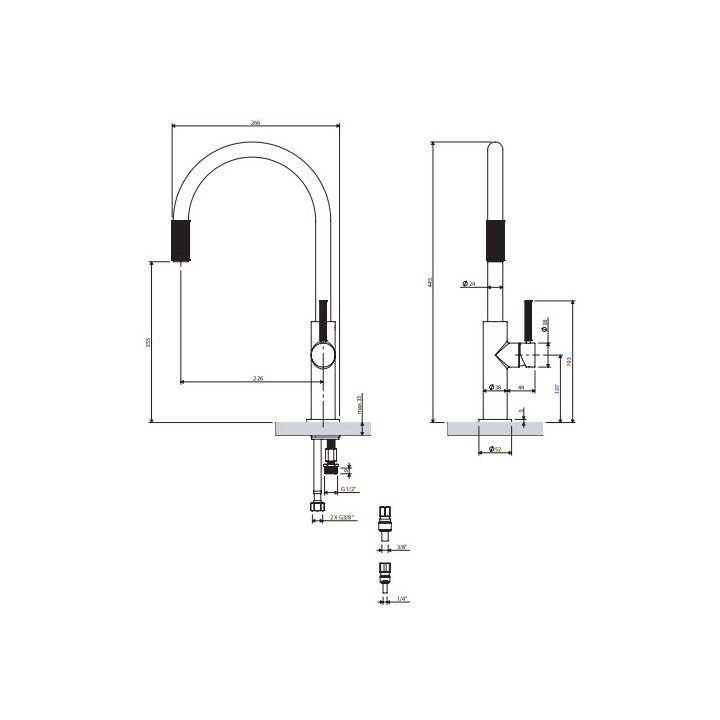 Bateria kuchenna do podłączenia zestawu filtrującego, Omnires Switch - Miedź szczotkowana 