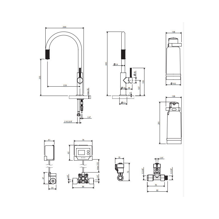 Bateria kuchenna z zestawem filtrującym, Omnires Switch - Złoty szczotkowany