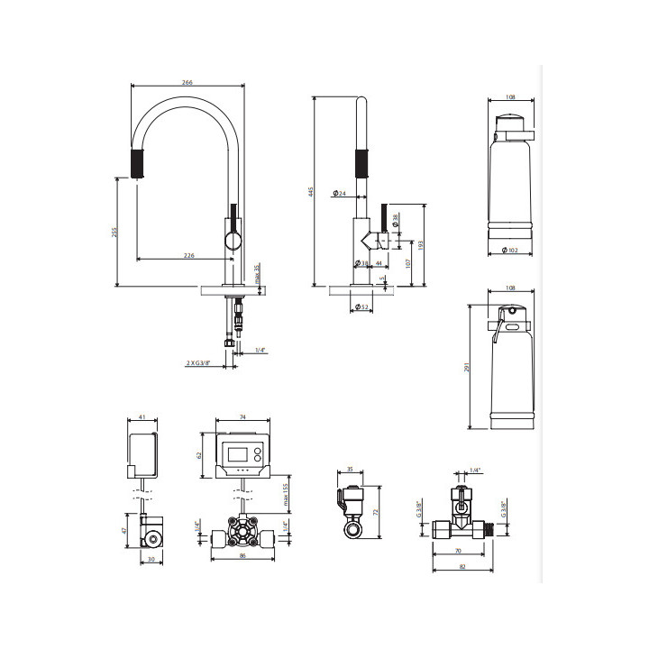 Bateria kuchenna z zestawem filtrującym, Omnires Switch - Mosiądz szczotkowany