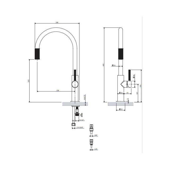 Bateria kuchenna do podłączenia zestawu filtrującego, Omnires Switch - Mosiądz szczotkowany